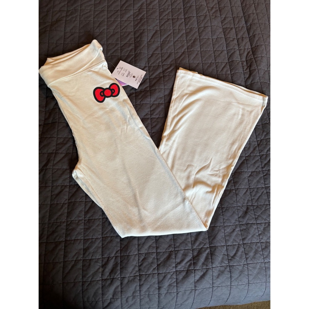 Sanrio Hello Kitty Ribbed Flare Pants Cream Foldover Waist Bell Bottoms NWT 2XL - Picture 5 of 5